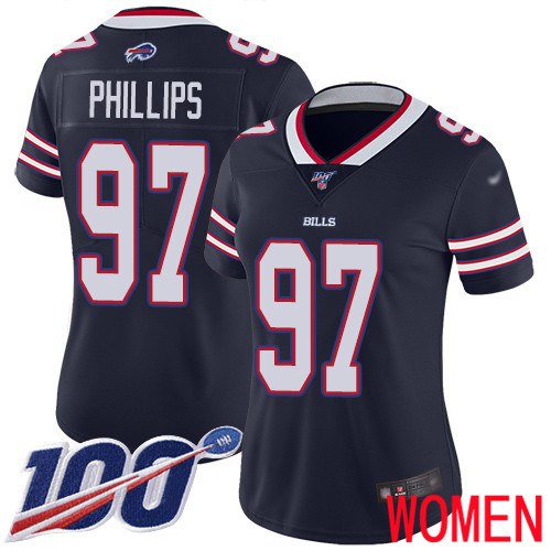 Women Buffalo Bills 97 Jordan Phillips Limited Navy Blue Inverted Legend 100th Season NFL Jersey
